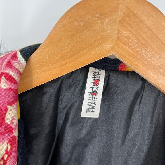 Y2k Happy Rhyme Fur Trim Peacock Ploral Print Kimono Style Short Sleeve Jacket - Picture 4 of 6